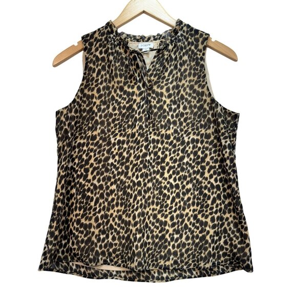J.Crew Womens Leopard Ruffle Tie Neck Tank Top Size S Beige  Sleeveless Chic - Picture 2 of 12